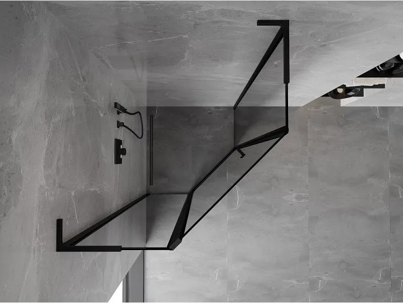 Mexen Mist L, päťuholníkový sprchový kút s krídlovými dverami, 90 x 90 cm, 8mm číre sklo, čierny profil, 8A8L-090-090-70-70-L