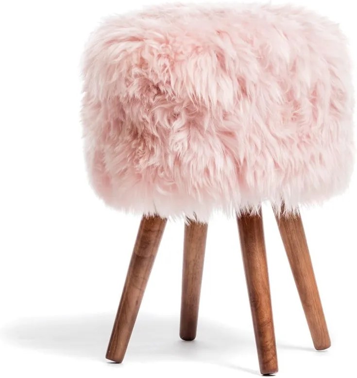 Stolička s ružovým sedadlom z ovčej kožušiny Royal Dream, ⌀ 30 cm