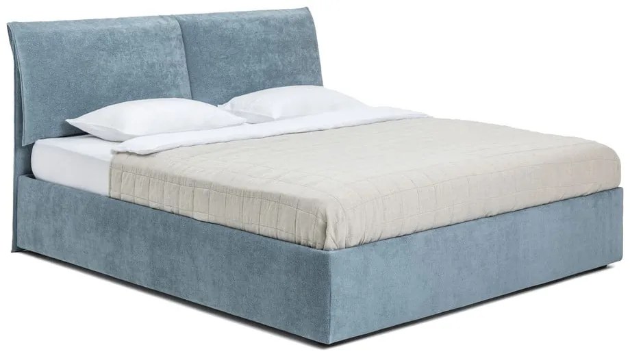 Modrá čalúnená dvojlôžková posteľ s úložným priestorom s roštom 160x200 cm Thessa Pillow – Bonami Selection