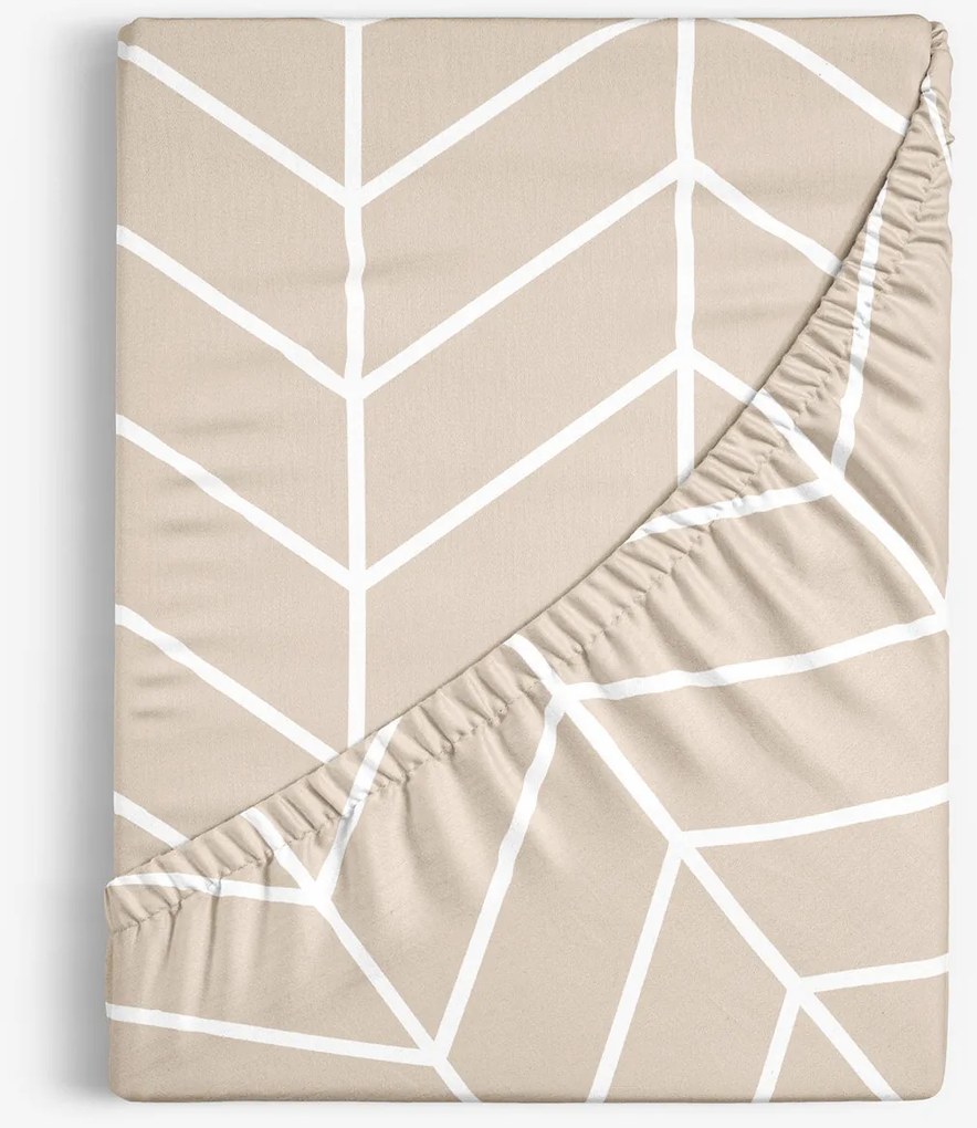 Goldea bavlnená napínacia plachta - biely cikcak na béžovom 120 x 200 cm