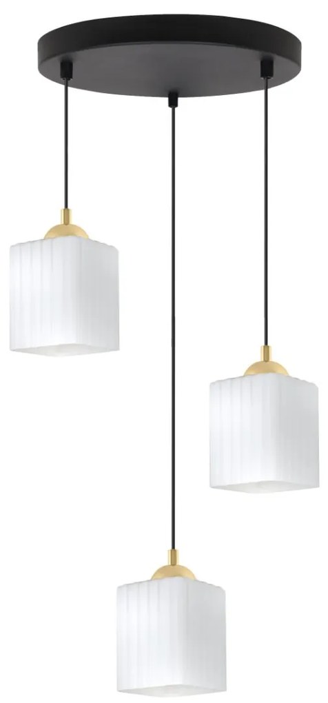 Závesné svietidlo Riffle Square, 3x biele sklenené tienidlo, b/g, o
