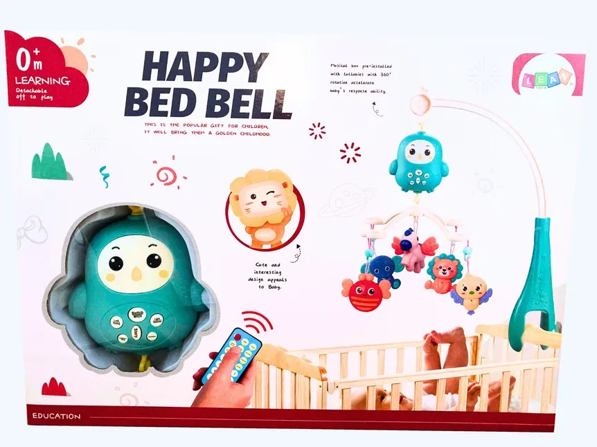 LEAN Toys Kolotoč do detskej postieľky s diaľkovým ovládaním uspávanky zvuky modrý