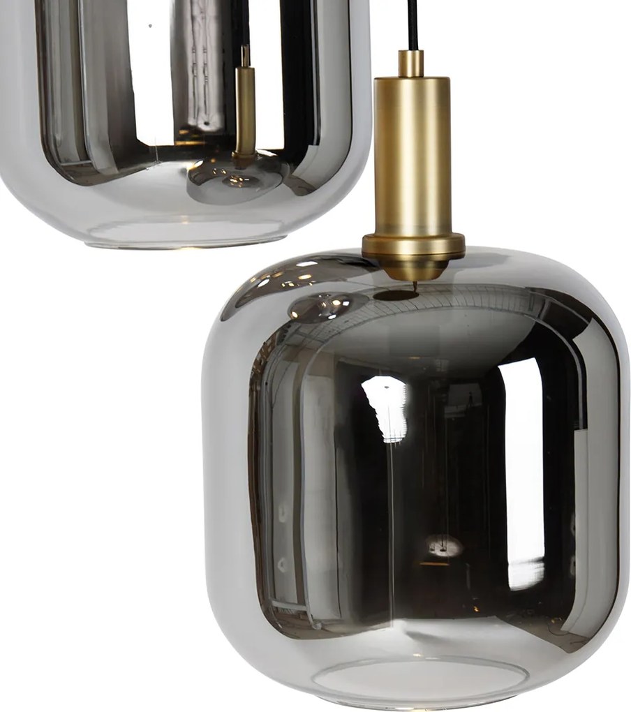 Zavesné svietidlo čierne so zlatom a dymovým sklom vrátane 3 PUCC - Zuzanna