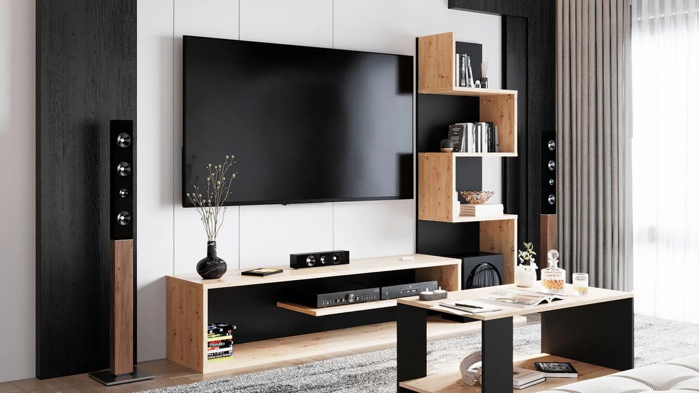 Obývacia stena MAMBA, dub Artisan / čierna