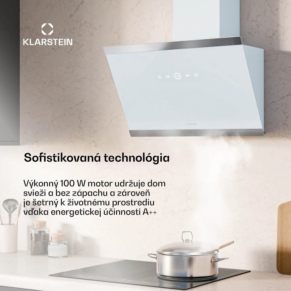 Klarstein FlashLine digestor, A++, 578 m³/h, 3 úrovne, dotykový, tichý, LED, odsávanie/recirkulácia, 100 W