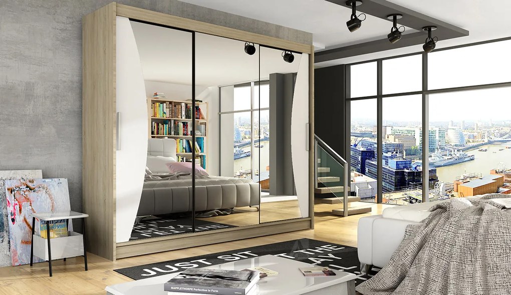 Šatníková skriňa Alesia (dub sonoma + biela). Akcia -20%. Vlastná spoľahlivá doprava až k Vám domov. 1032100