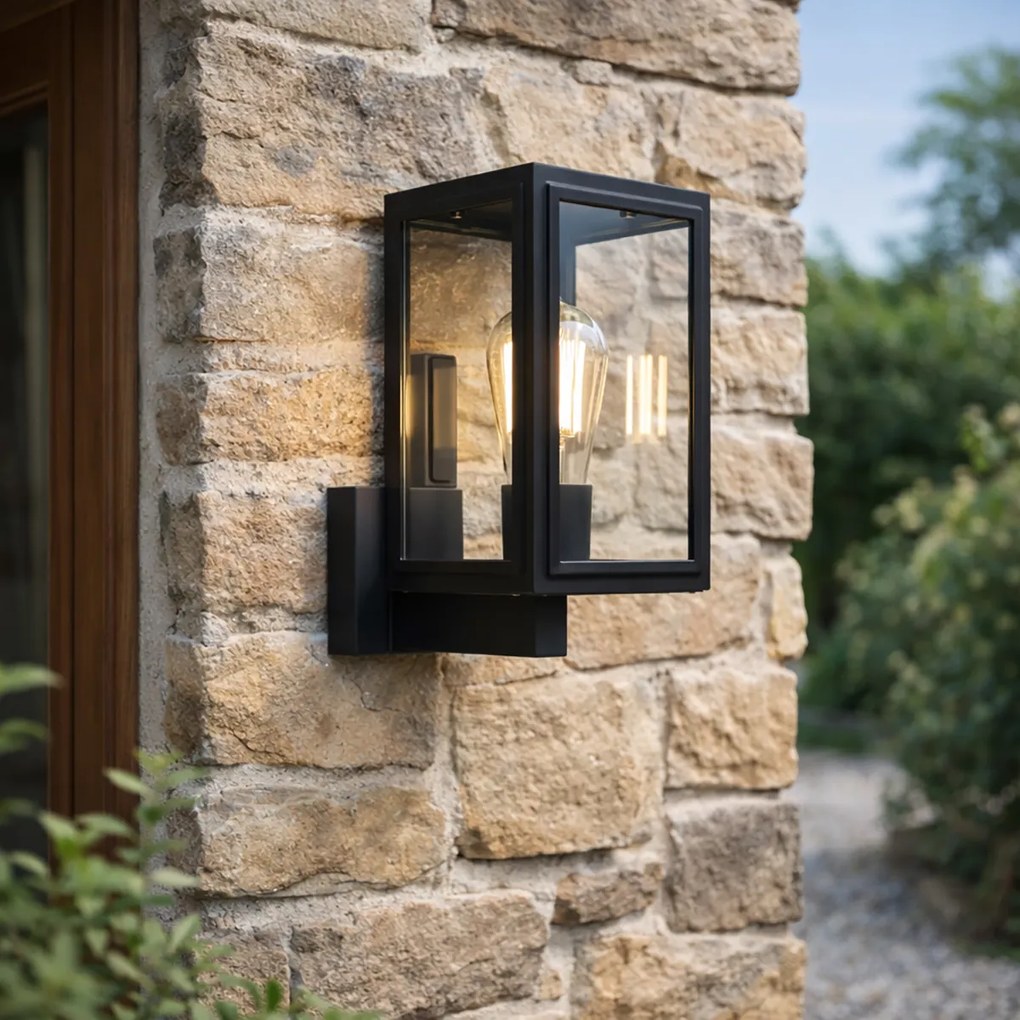 Rustikálna nástenná lampa čierna IP44 - Sutton Up