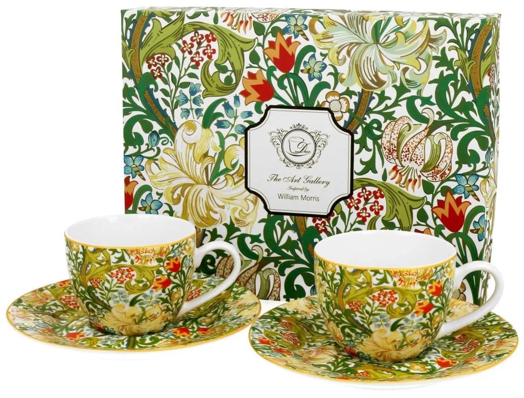 Sada 2 ks porcelánových espresso hrnků  Morris Golden Lilly 90 ml zelená