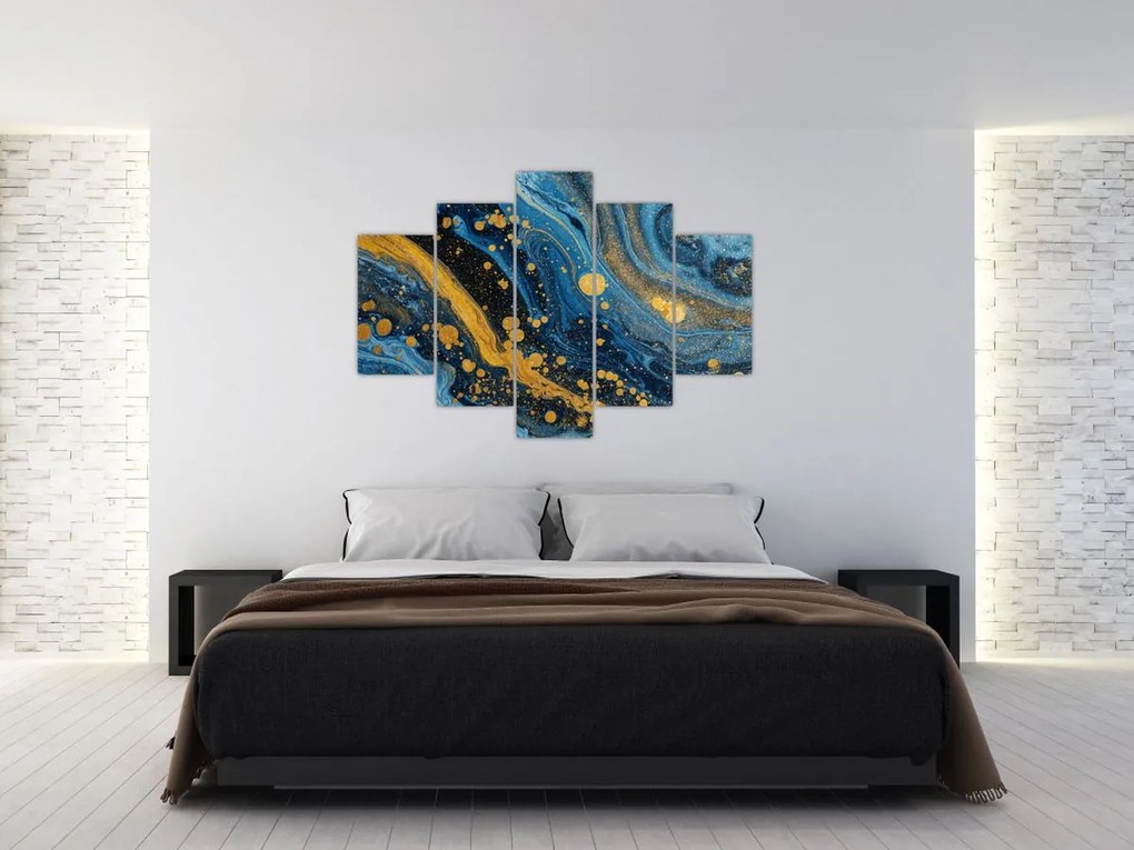 Obraz - Modrá abstrakcia so zlatom (150x105 cm)