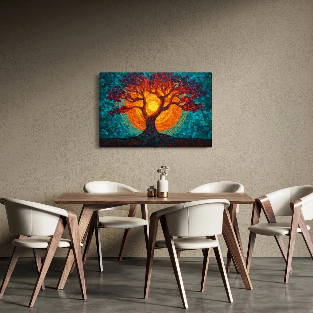 Obraz - Strom života a slnko v mozaike (90x60 cm)