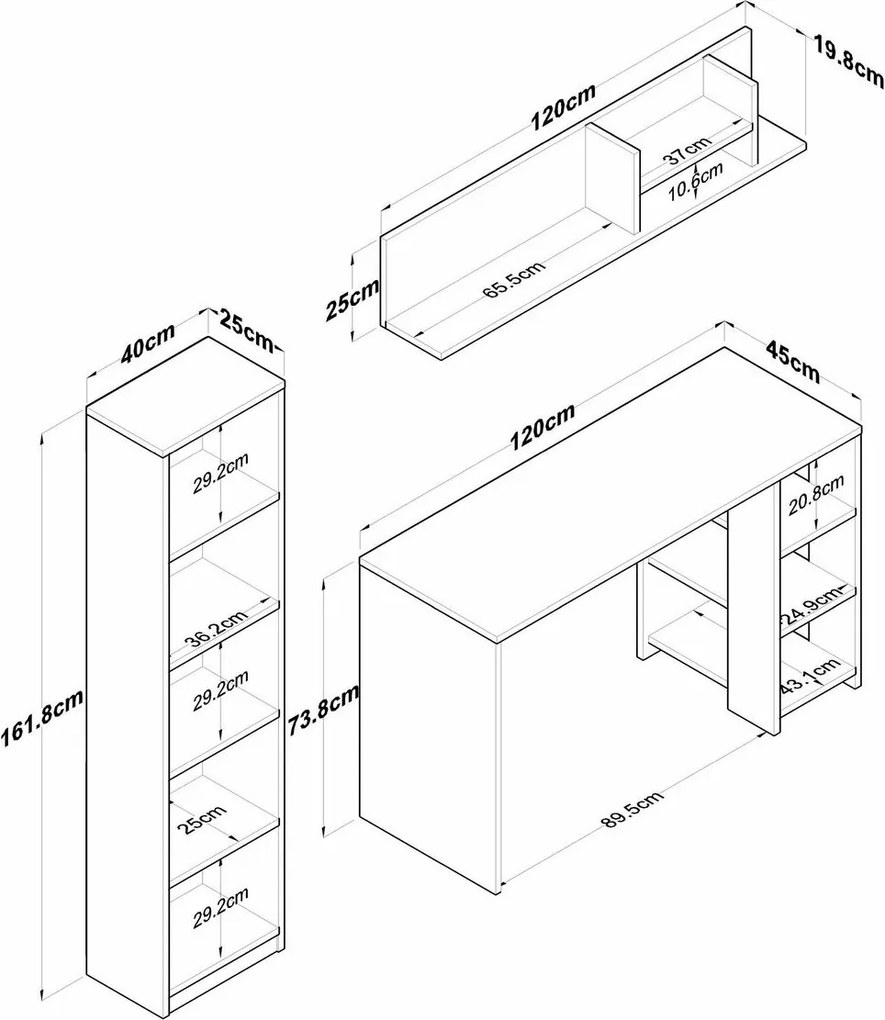 Pracovný stôl s knižnicou Hado Walnut and Anthracite