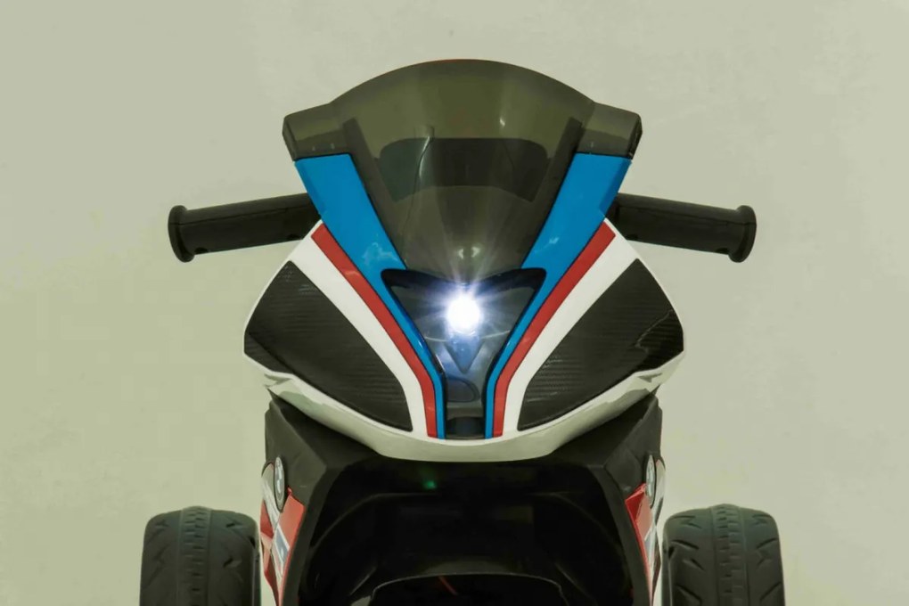 Ramiz BMW HP4 Detský motocykel na batérie Modrá + 3 kolieska + LED + MP3 USB + Eco koža