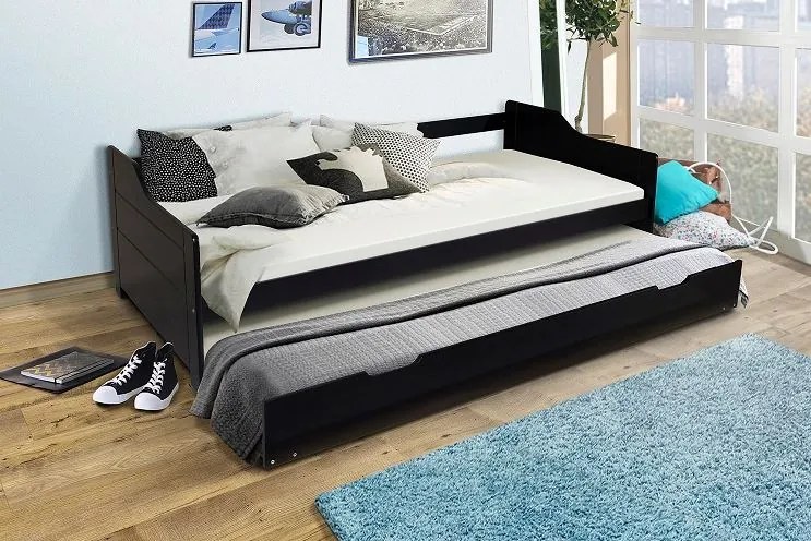 MAXMAX Detská posteľ s výsuvnou prístelkou z MASÍVU 200x90 cm BABETA - čierna 200x90 NIE