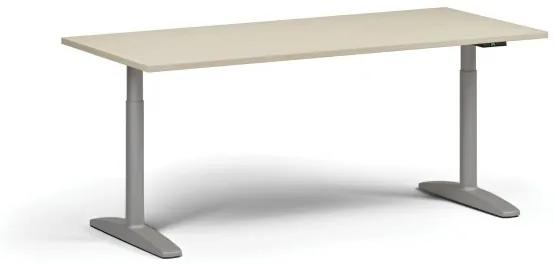 Výškovo nastaviteľný stôl OBOL, elektrický, 675-1325 mm, doska 1800x800 mm, sivá zaoblená podnož, breza
