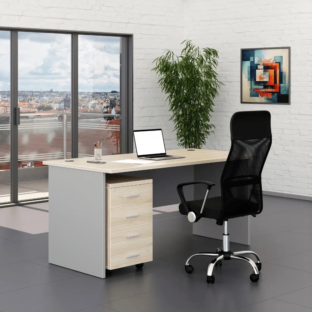 Zostava kancelárskeho nábytku SimpleOffice 1, 160 cm, dub svetlý / sivá