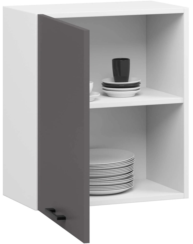 Závesná kuchynská skrinka OLIVIE 50x58 cm matná biela/matná grafitovo sivá