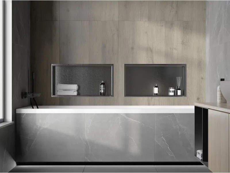 Mexen X-Wall-R, polica na zapustenie s prírubou  60 x 30 cm, grafitová matná - 19E0603010