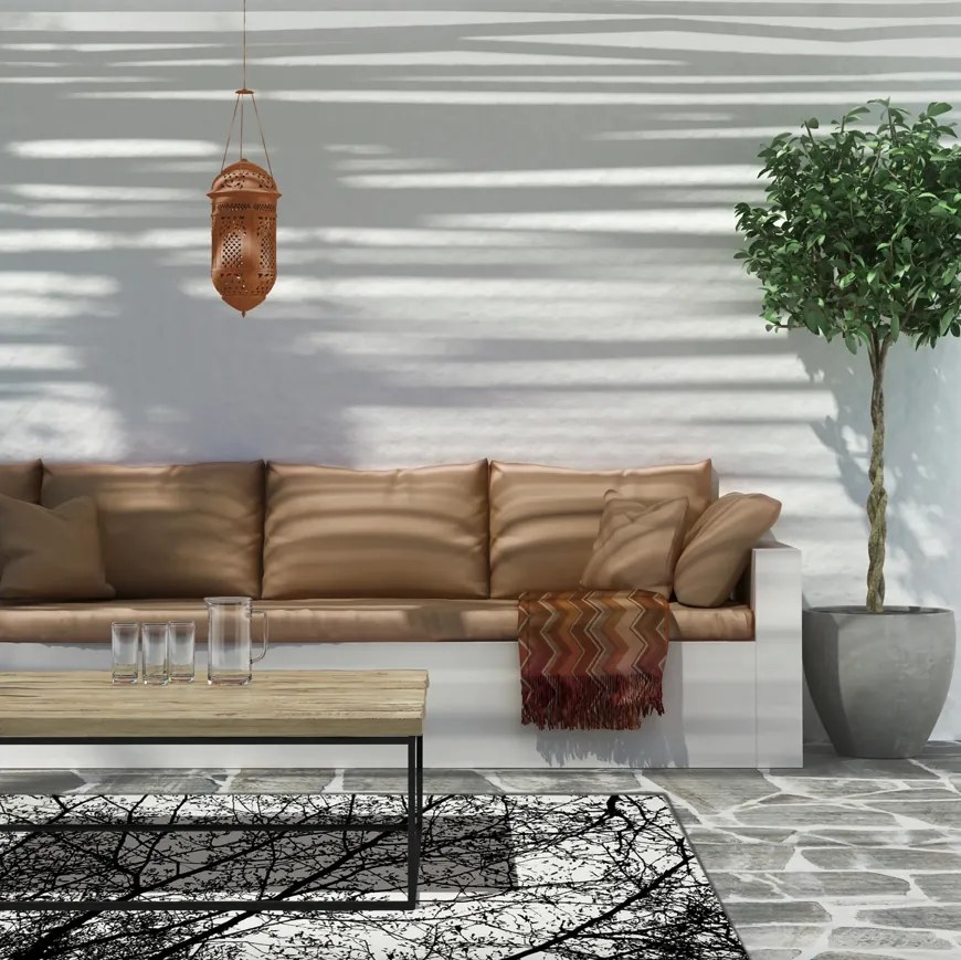 Biely koberec s potlačou koruny stromu 140 x 200 cm