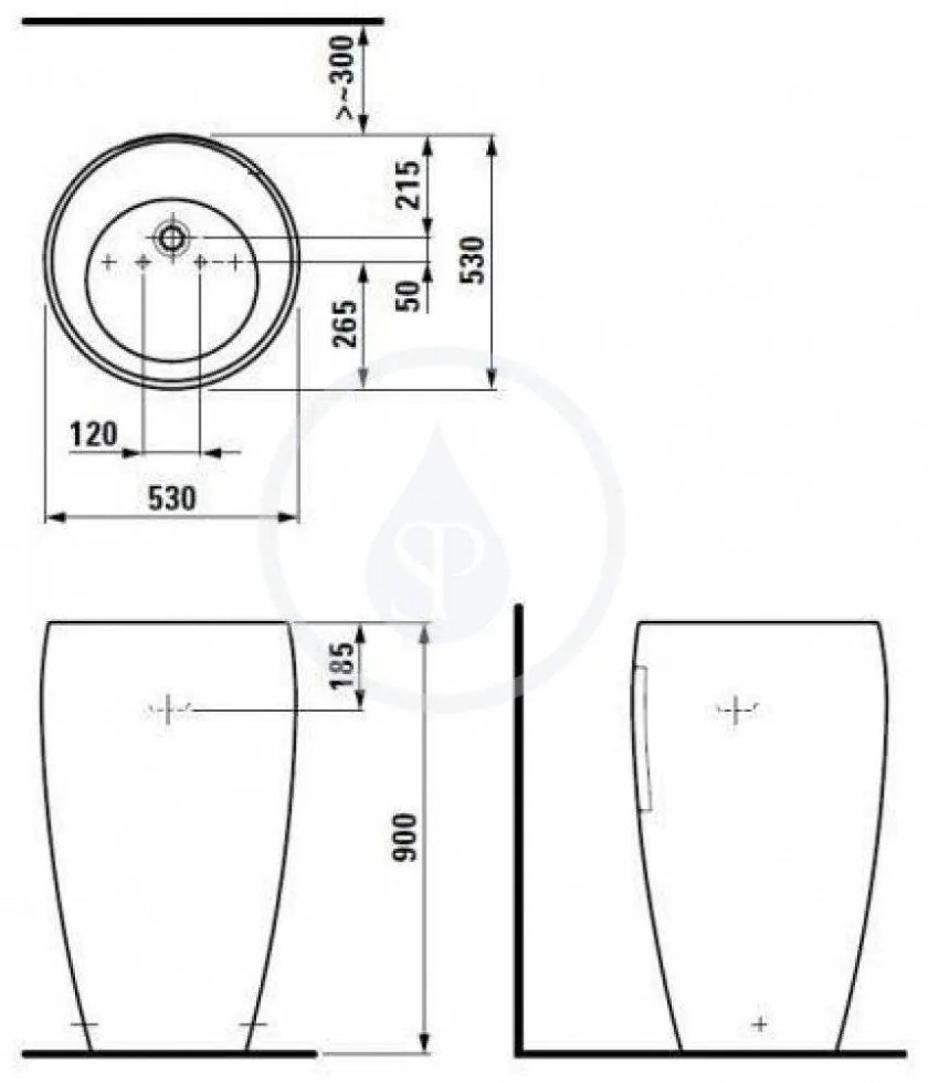 LAUFEN IlBagnoAlessi One Umývadlo, 530 mm x 530 mm, biela – bez otvoru na batériu, s LCC H8119724001091