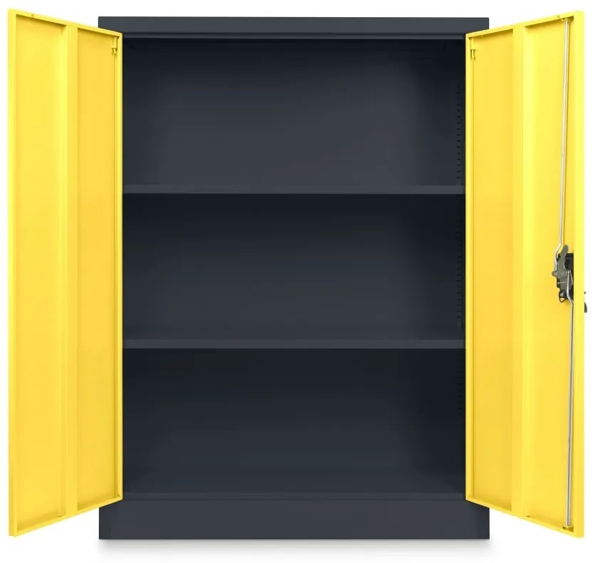 Stredná univerzálna kovová skriňa 90 x 40 x 120 cm, cylindrický zámok, žltá - ral 1023