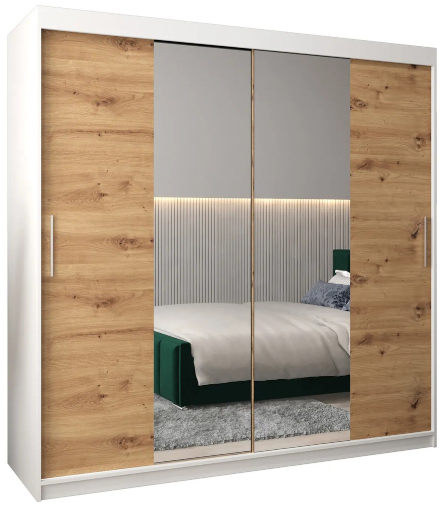 Šatníková skriňa 200 cm Toki 1 (Biela matná + Dub artisan). Akcia -60%. Vlastná spoľahlivá doprava až k Vám domov. 1064931