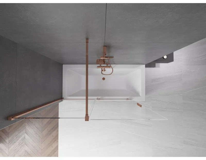 Mexen Velar, 2-krídlová posuvná vaňová zástena 150 x 150 cm, 8mm číre sklo, ružové zlato, 896-150-000-01-60