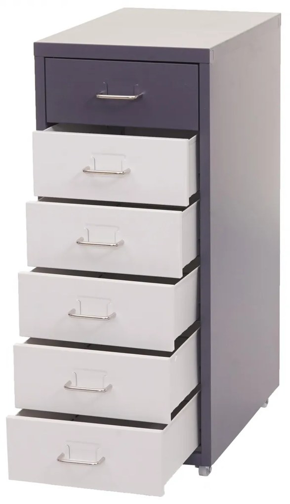 Zásuvková skrinka Boston T851 - 69x28x41cm, 6 zásuviek - tmavosivá biela-tmavosivá