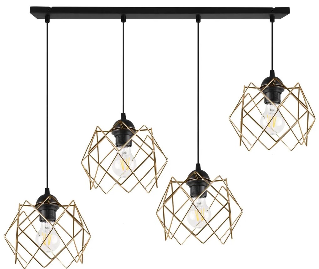 Závesné svietidlo Stella, 4x zlaté drôtené tienidlo