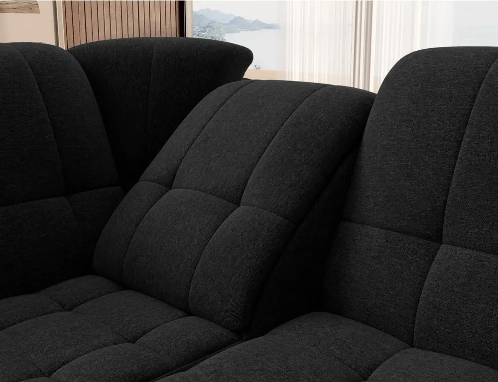 Čierna rozkladacia/s úložným priestorom rohová pohovka (ľavý roh/do L) Sado – ELTAP