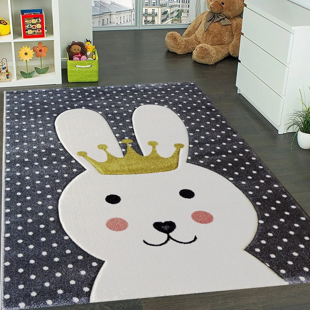 BE Detský koberec Smart Kids 22414 GREY – sivý obdĺžnikový, zajac Rozmer: 120x180 cm