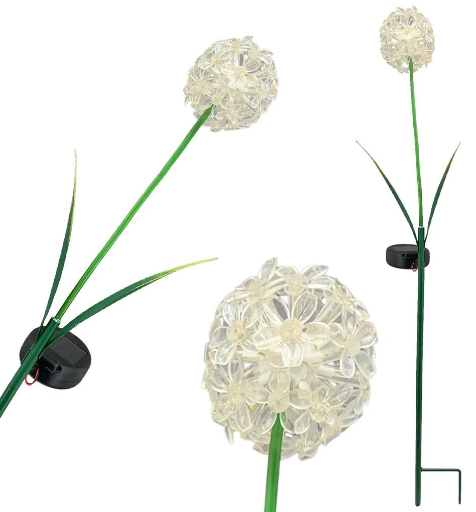 Zapichovacie záhradné solárne svetlo Flower, 70 cm, kov/plast, biela