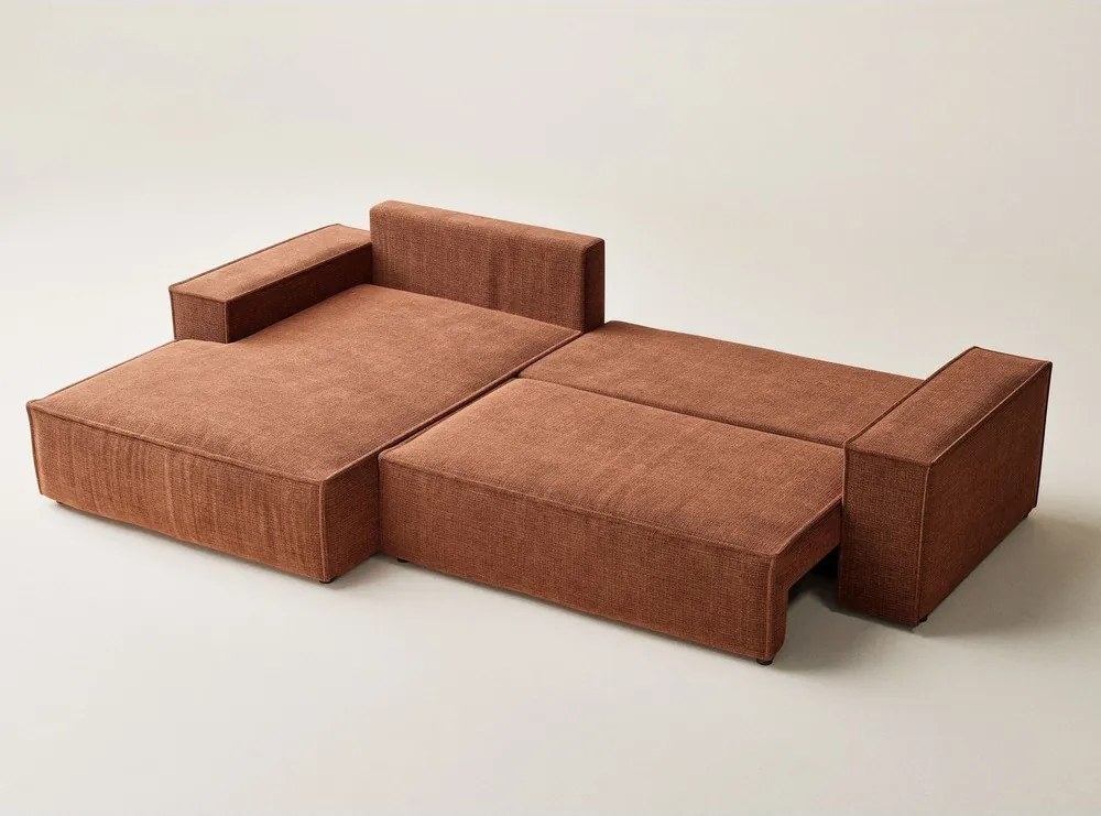 Ženilková rozkladacia/s úložným priestorom rohová pohovka v medenej farbe (ľavý roh/s leňoškou) Maze – Maison de Rêve