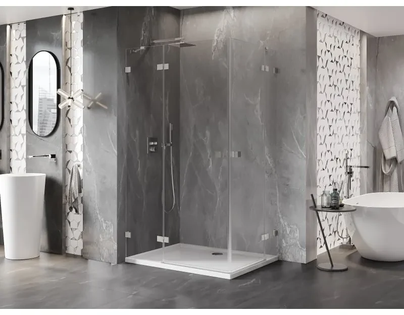 Mexen Lunar Duo, výklopný sprchový kút 120 x 80 cm, 8mm číre sklo, oceľový profil, 834-120L-080P-97-00