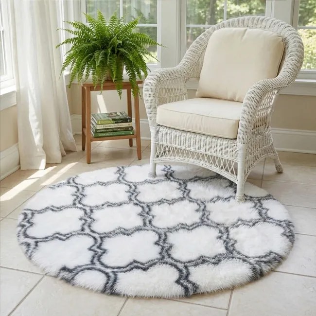 Protišmykový koberec DECOR biely / sivý 1 kruh