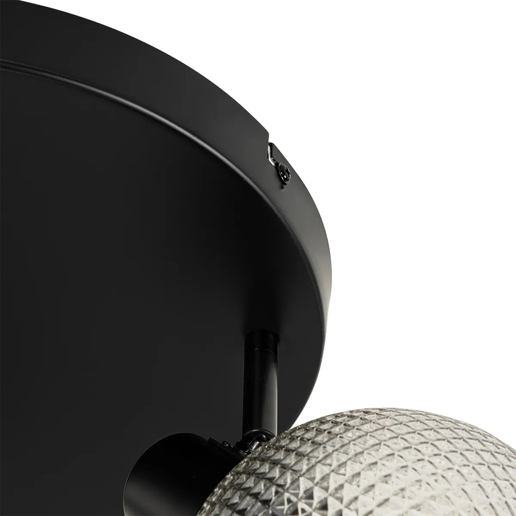 Dizajnové bodové svetlo čierne s dymovým sklom 3-svetlo okrúhle - Chico