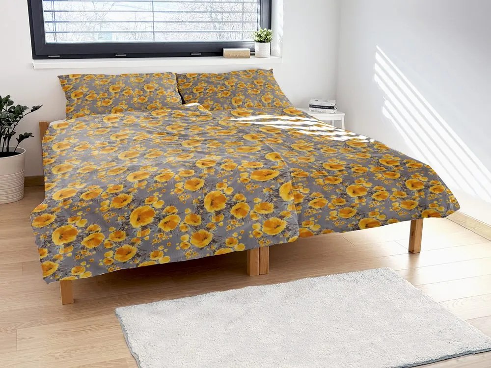 Polášek Krepové obliečky Drobné kvietky - Červená / béžová | 140 x 200 cm / 70 x 90 cm