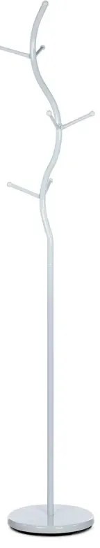Věšák stojanový, výška 180 cm, kovová konstrukce, bílý matný lak, nosnost 10 kg