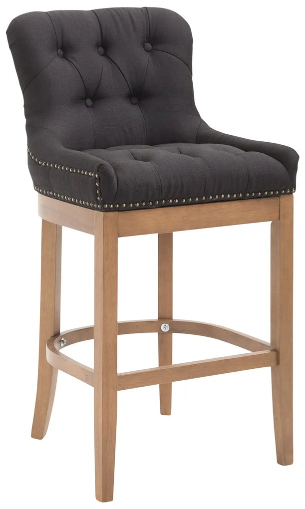Barová stolička Buckingham látka, drevené nohy svetlá antik - Čierna
