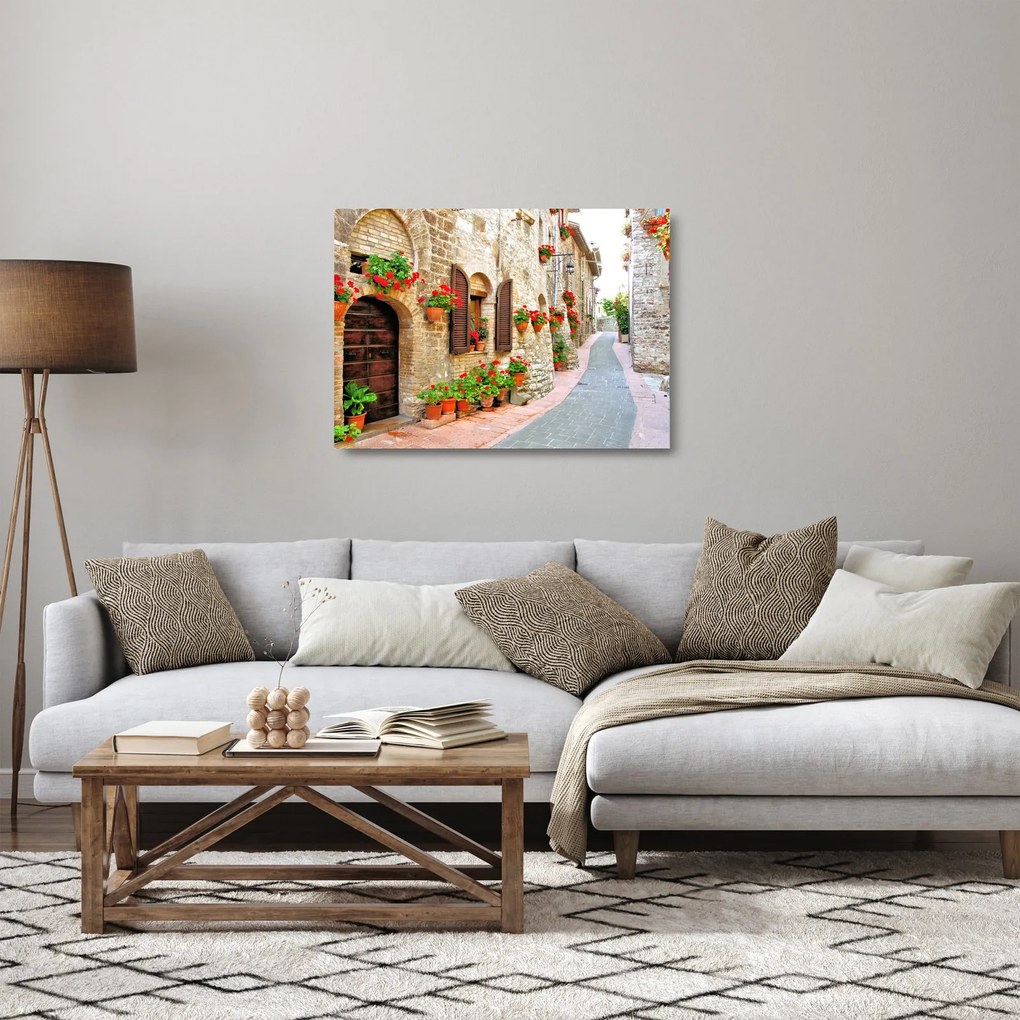 Sklenený obraz - Malebná Talianska ulička (70x50 cm)
