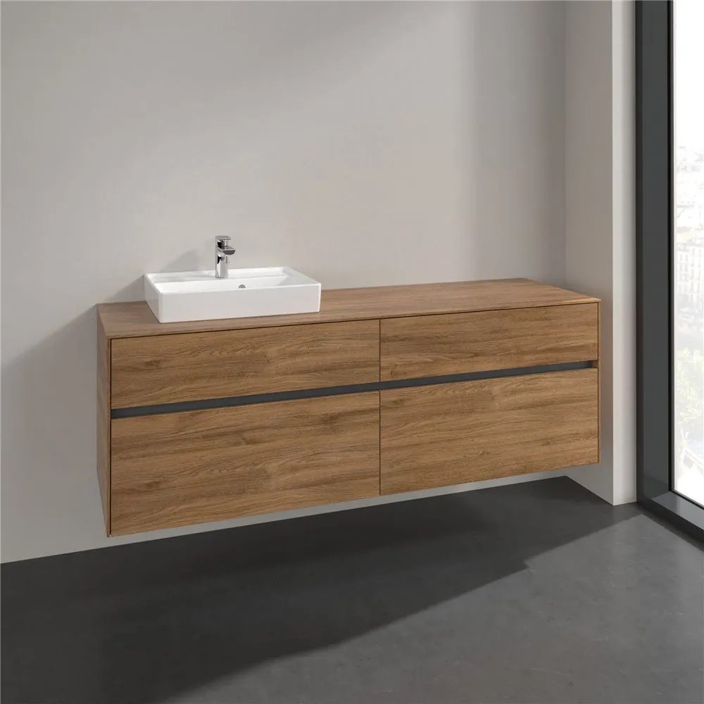 VILLEROY &amp; BOCH Collaro závesná skrinka pod umývadlo na dosku (umývadlo vľavo), 4 zásuvky, 1600 x 500 x 548 mm, Oak Kansas, C07800RH