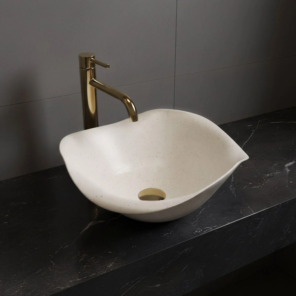 Rea ART, keramické umývadlo na dosku 390x390x160 mm, ručná výroba, model HM-35B, imitácia kemeňa-béžová, REA-U1959