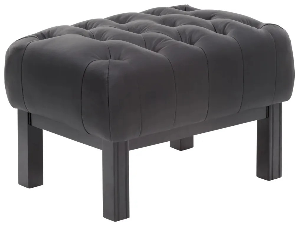furniture-nabytek.cz - Masívny taburet Chesterfield Kingsfield z pravej kože, čierny – 61×46×43 cm