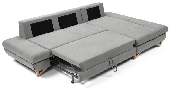 Rozkladacia rohová čalúnená sedacia súprava s úložným priestorom do tvaru L AVESTA pravá sivá