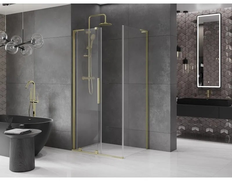 Mexen Velar L, sprchový kút s posuvnými dverami 120 x 90 cm, 8mm číre sklo, zlatá matná, 871-120-090-03-55