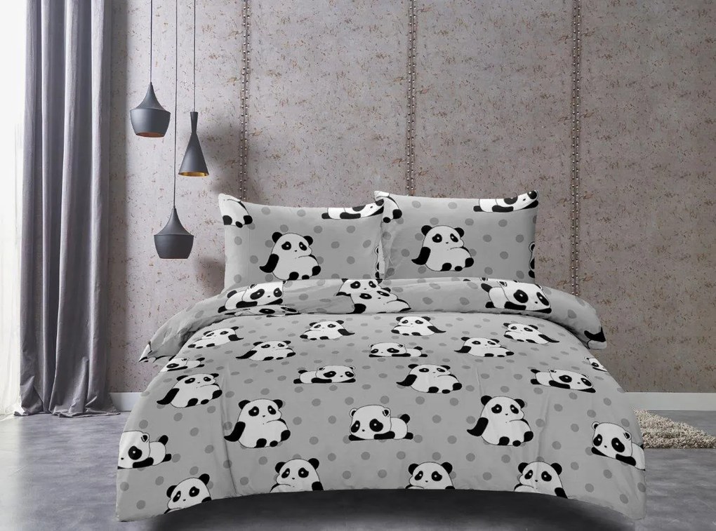 Obliečky z mikrovlákna PANDA sivé Rozmer obliečky: 2 ks 70 x 90 cm | 200 x 220 cm