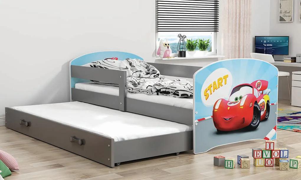 Detská obrázková posteľ s prístelkou LUKI 2 | sivá Obrázok: Auto
