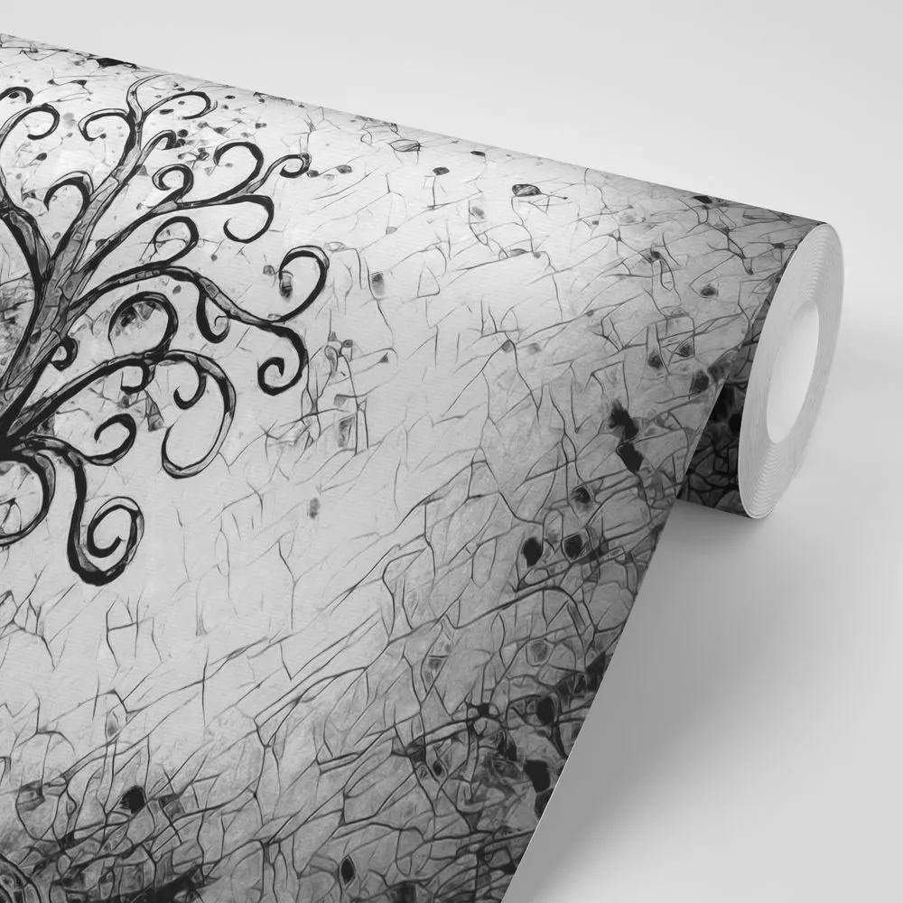Samolepiaca tapeta čiernobiely symbol stromu života - 150x100