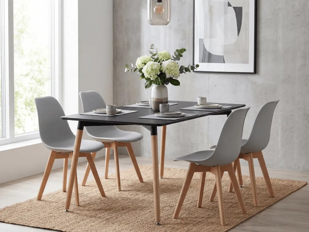 Jedálenský set 1 + 4, čierny stôl ADRIA 120x80 cm + sivá stolička KITO