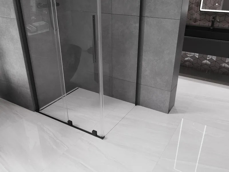 Mexen Velar, sprchový kút s posuvnými dverami 150(dvere) x 100(stena) cm, 8mm číre sklo, čierna matná, 871-150-100-01-70
