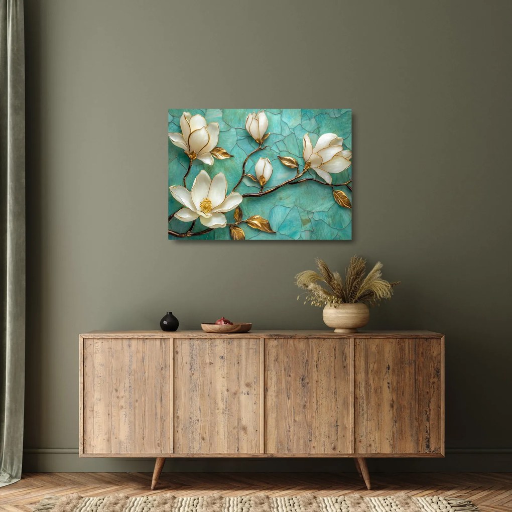 Sklenený obraz - 3D magnólia (70x50 cm)
